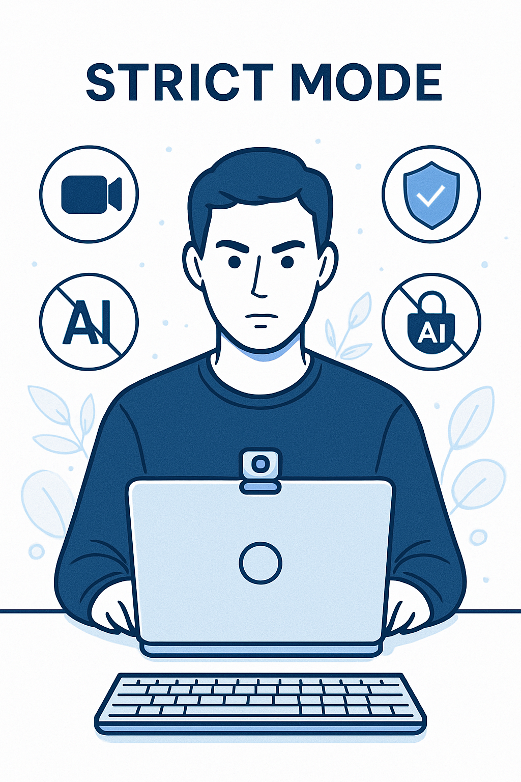 Classwise STRICT MODE interface showing AI-powered proctoring features including webcam monitoring, AI detection, security shield protection, and lock security for cheat-proof online assessments